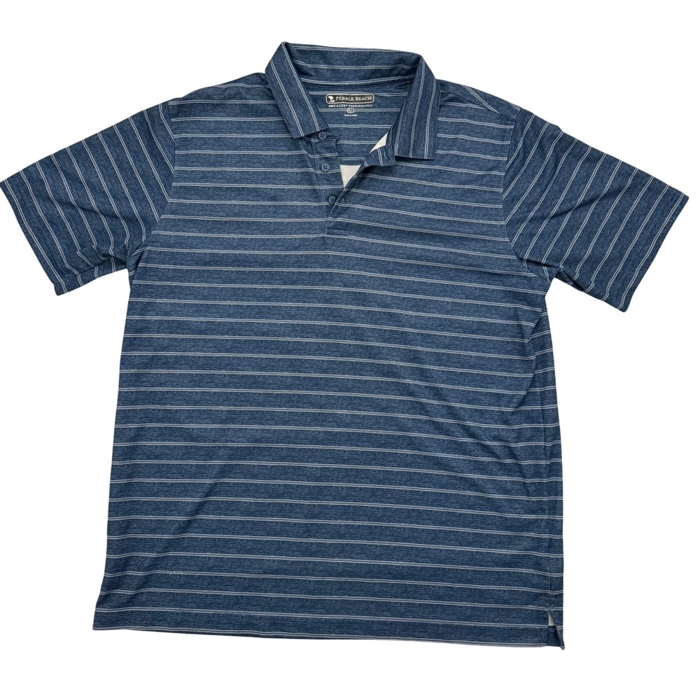 Pebble Beach Performance Polo Shirt Mens XL Blue Dry-Luxe Striped Athleisure
